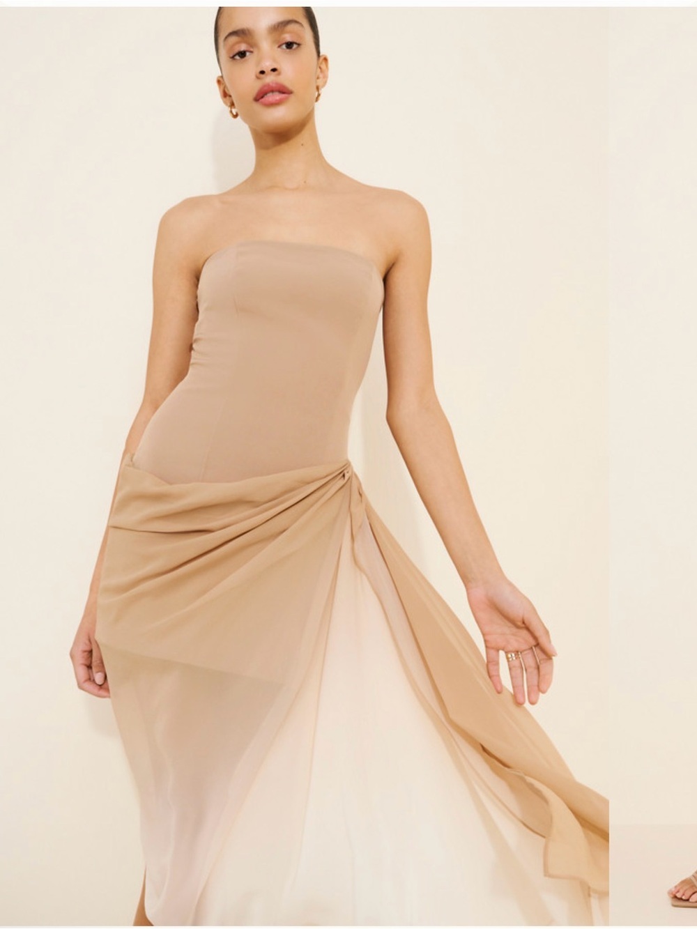 Et Ochs Mirage Chiffon Draped Asymmetric Slip Mini Dress in Taupe size 2